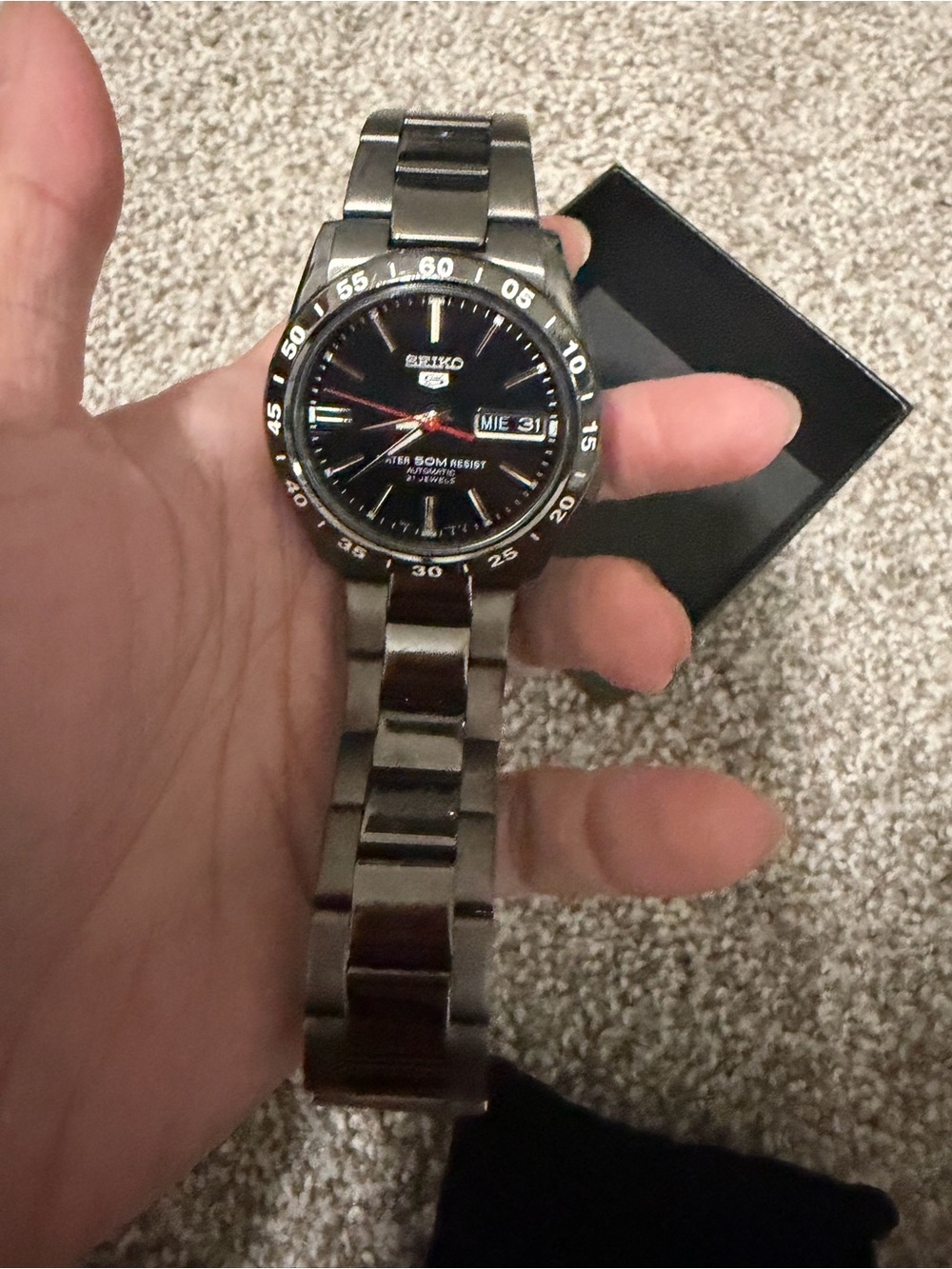 Seiko Black Dial Silver Stainless Steel Bracelet Watch